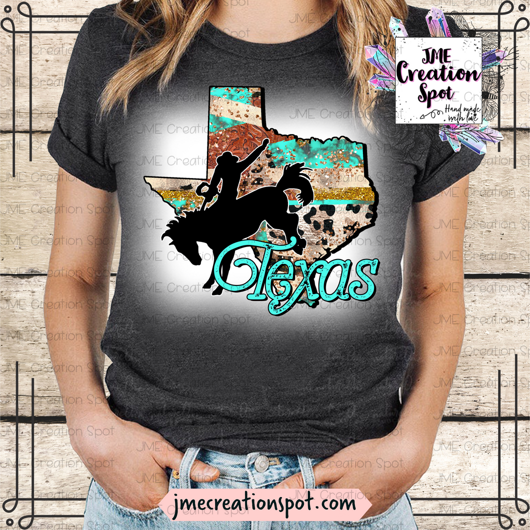 Texas Leopard/Marble Cowboy/Cowgirl T-Shirt [Bleached]